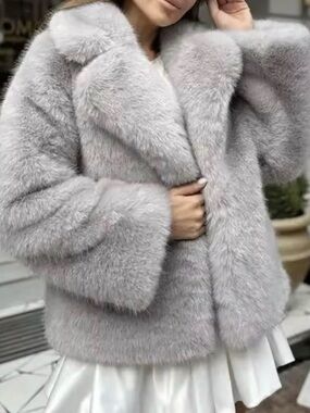 Lux Faux Fur Short Jacket in Light Gray - Women's Coat